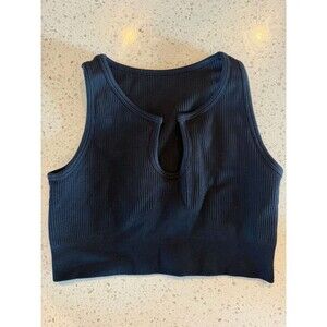 OQQ Ribbed Keyhole Crop Tank Top - Black M